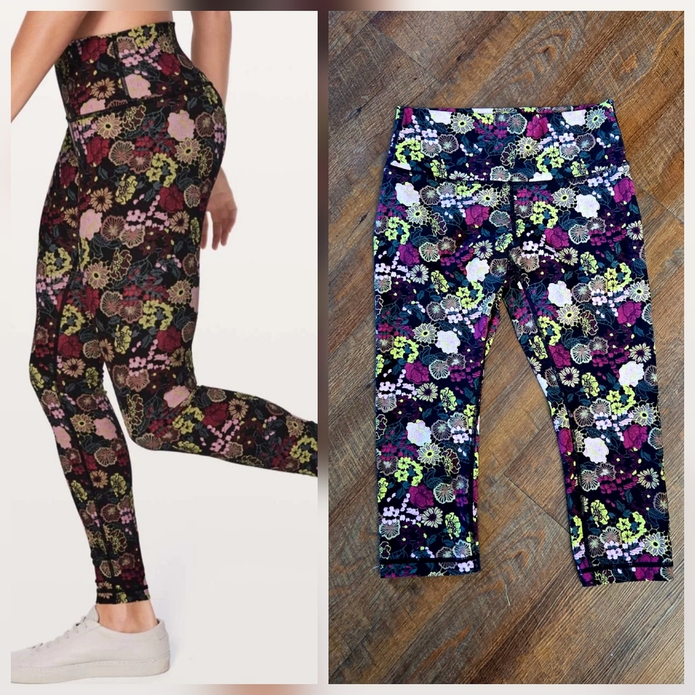 Lululemon Wunder Under Hi-Rise Crop  Legging Capri 20" Fluorolace Florals Sz 8
